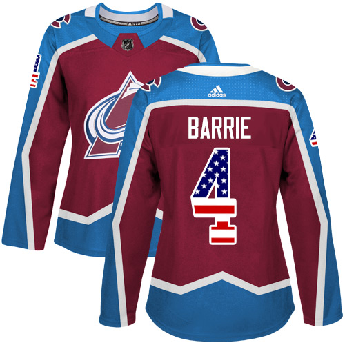Adidas Avalanche #4 Tyson Barrie Burgundy Home Authentic USA Flag Women's Stitched NHL Jersey